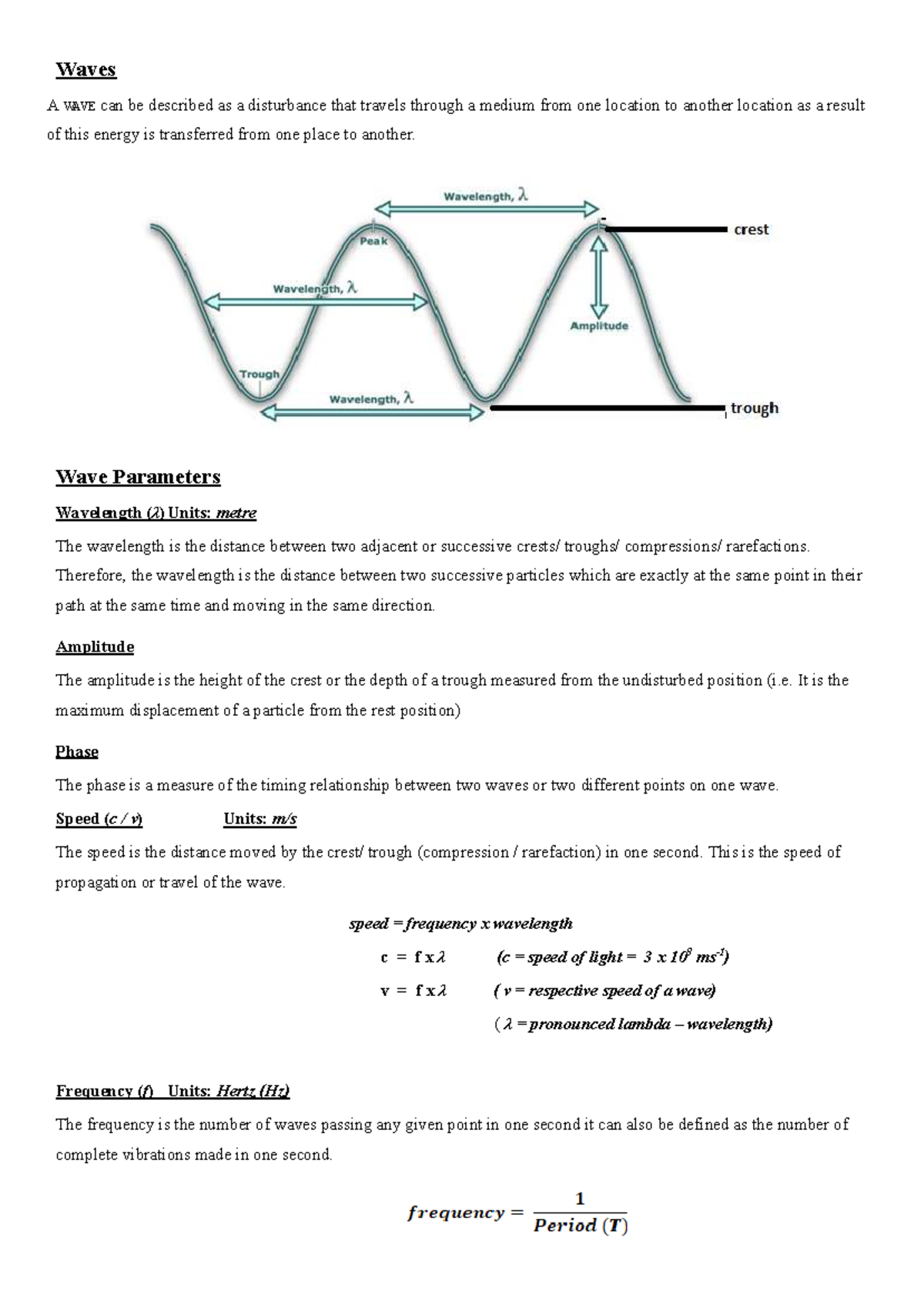 Waves: Key Concepts and Properties in Physics (PHYS 101) - Studocu
