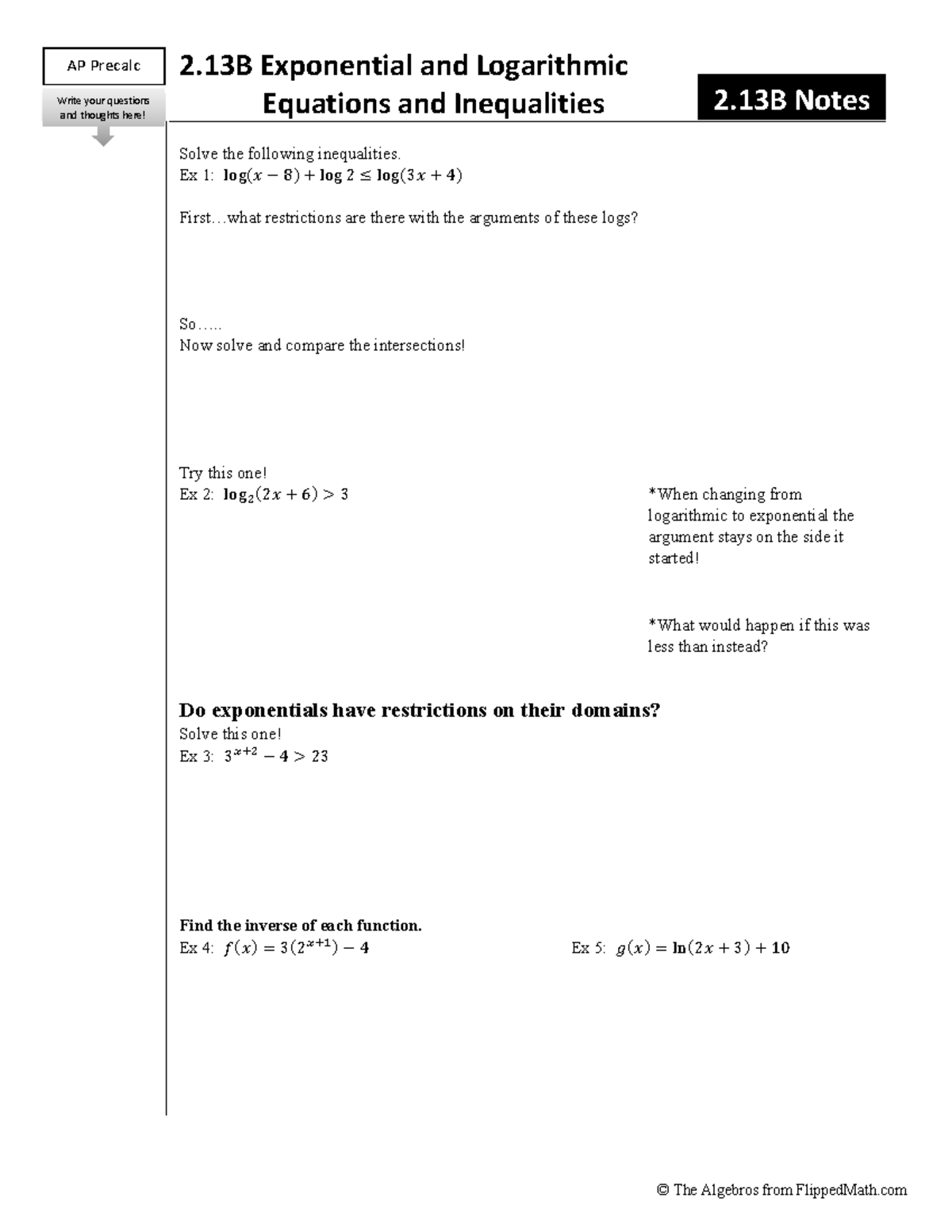 AP Precalc 2.13B Exponential & Logarithmic Equations Notes - Studocu