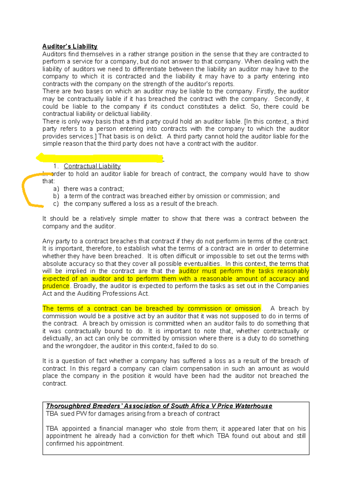 Auditors Liability: Understanding Contractual and Delictual Obligations ...