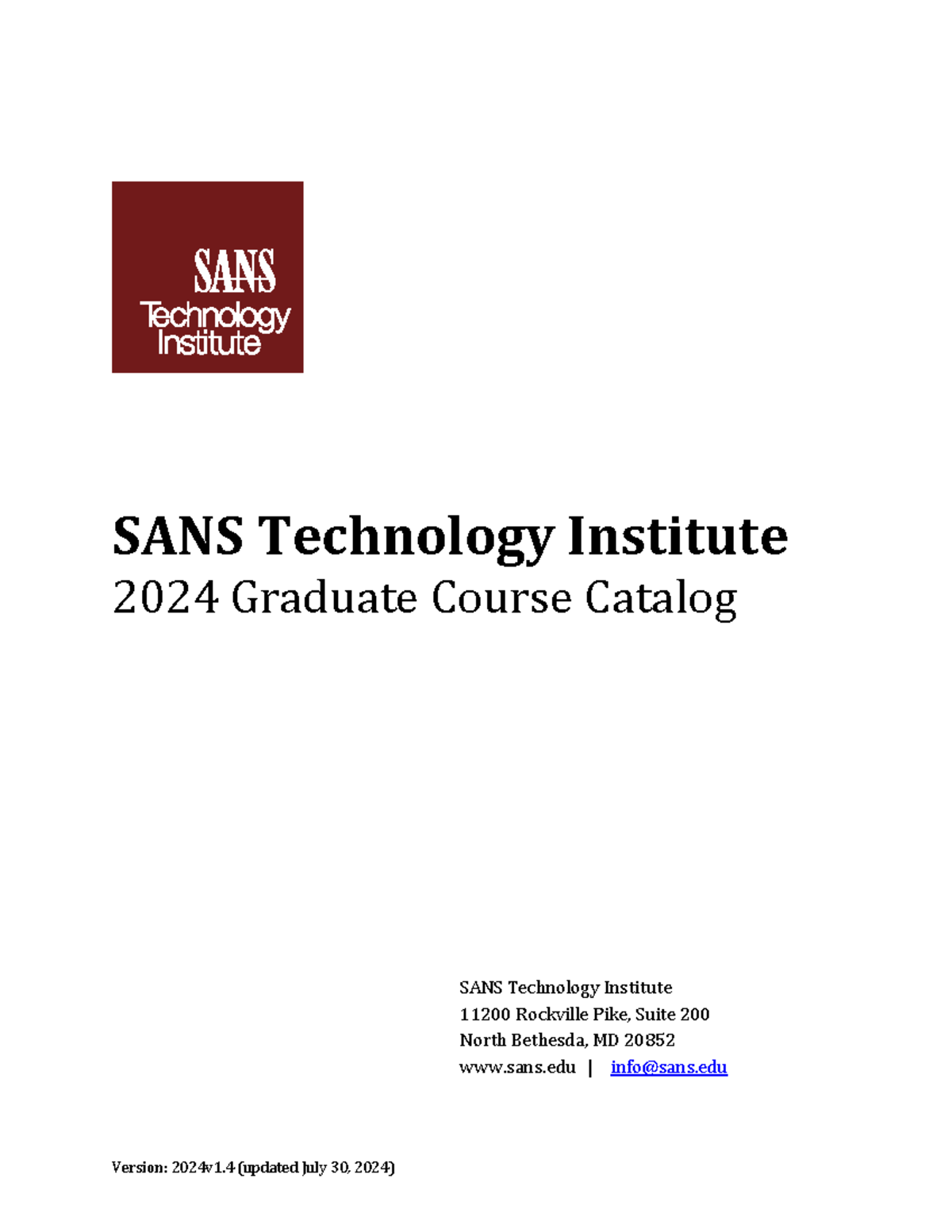 SANS - 2024 Graduate Course Catalog Overview and Details - Studocu