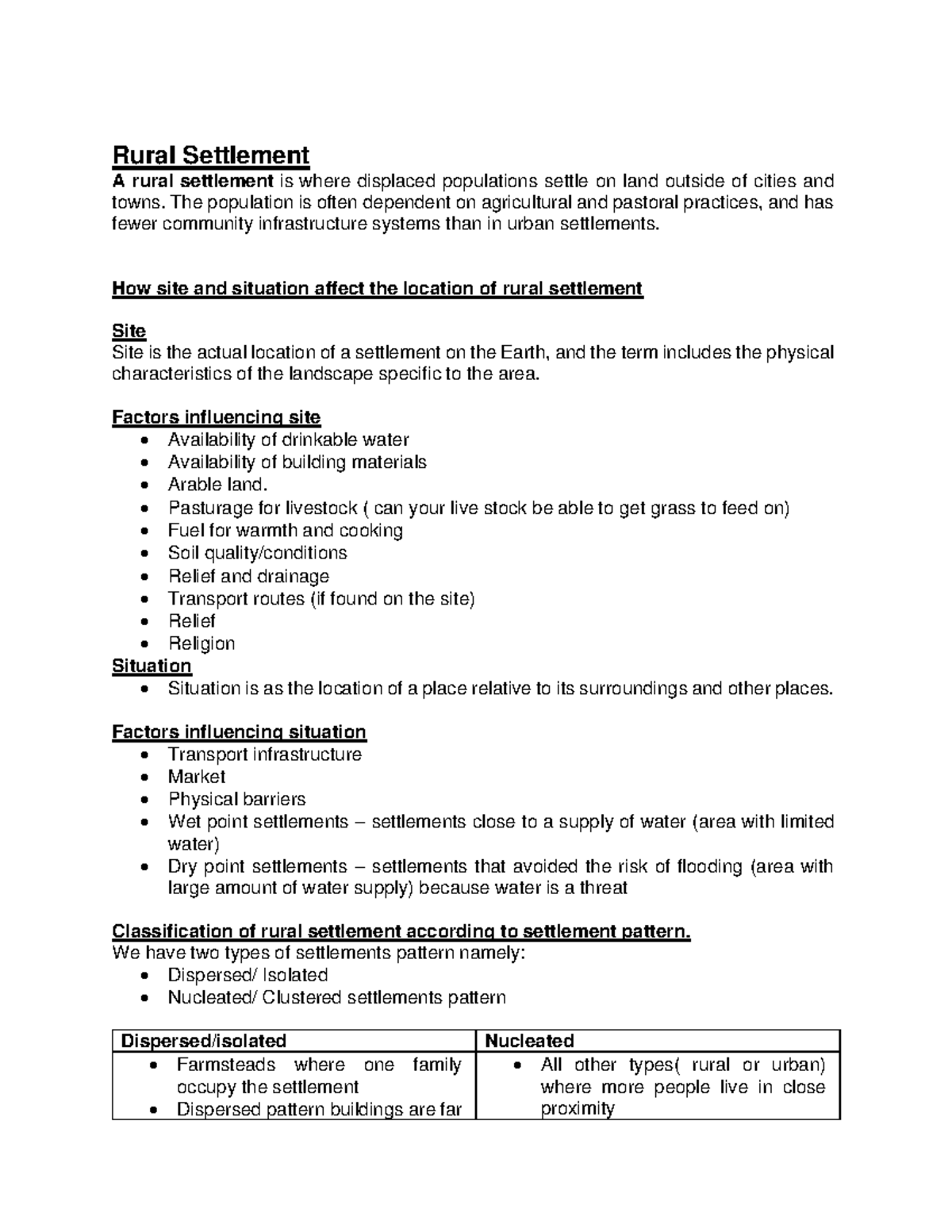 Rural Settlement Notes (2024): Patterns, Issues, and Land Use - Studocu
