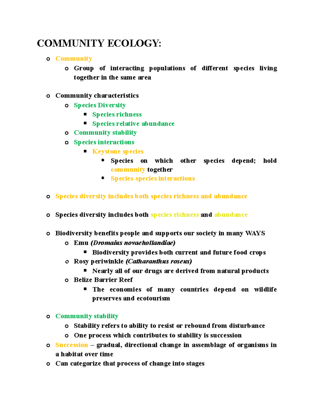 Biology 101 Final Exam Review: Community & Ecosystem Ecology - Studocu