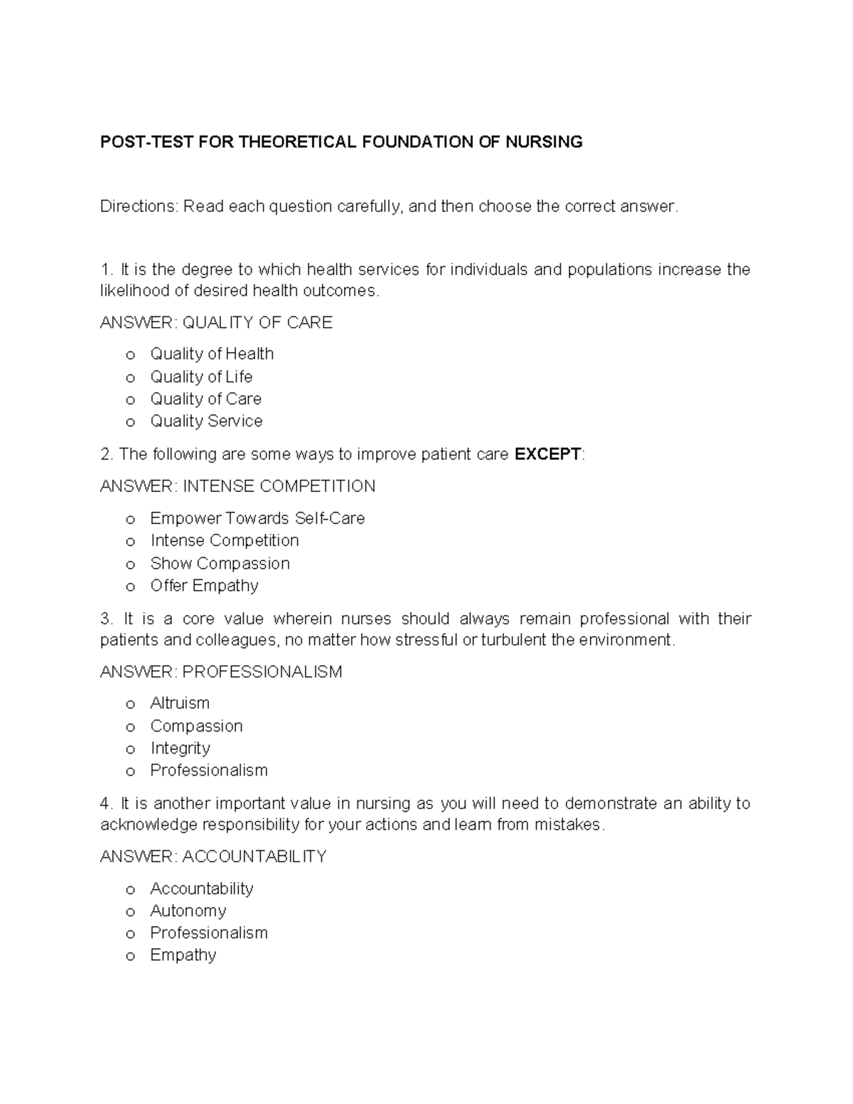 TFN QUIZ AND Guideline - TFN PRACTICE QUIZ FOR CARE ENHANCEMENT - POST ...