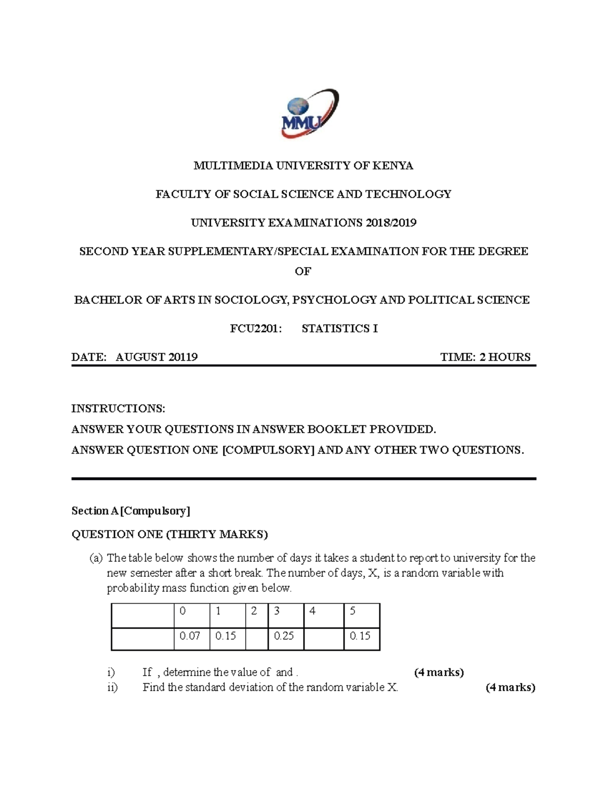 Statistics I for Social Science students - MULTIMEDIA UNIVERSITY OF ...
