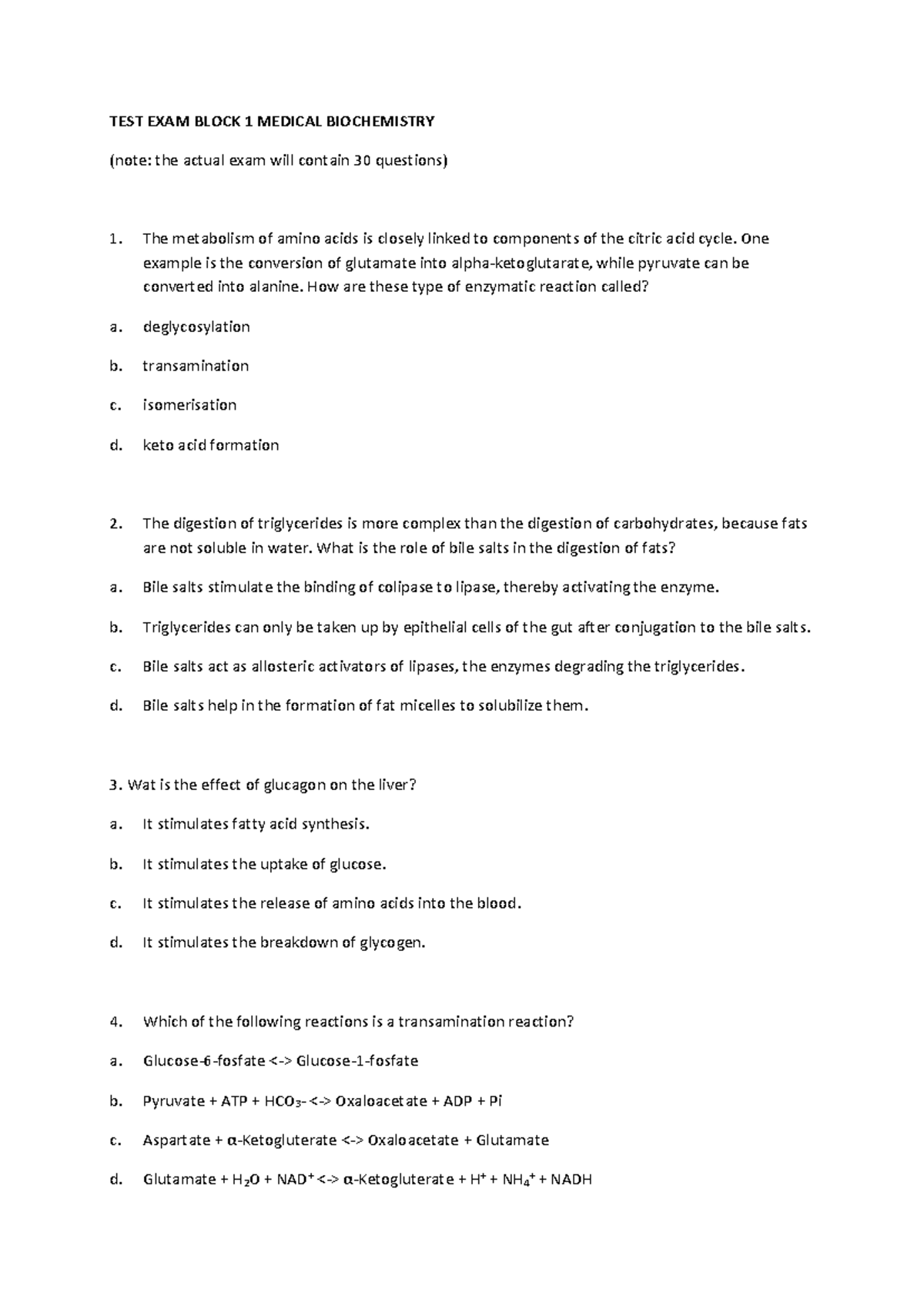 Test 26 Sep 2019: Medical Biochemistry Exam Questions - Studeersnel