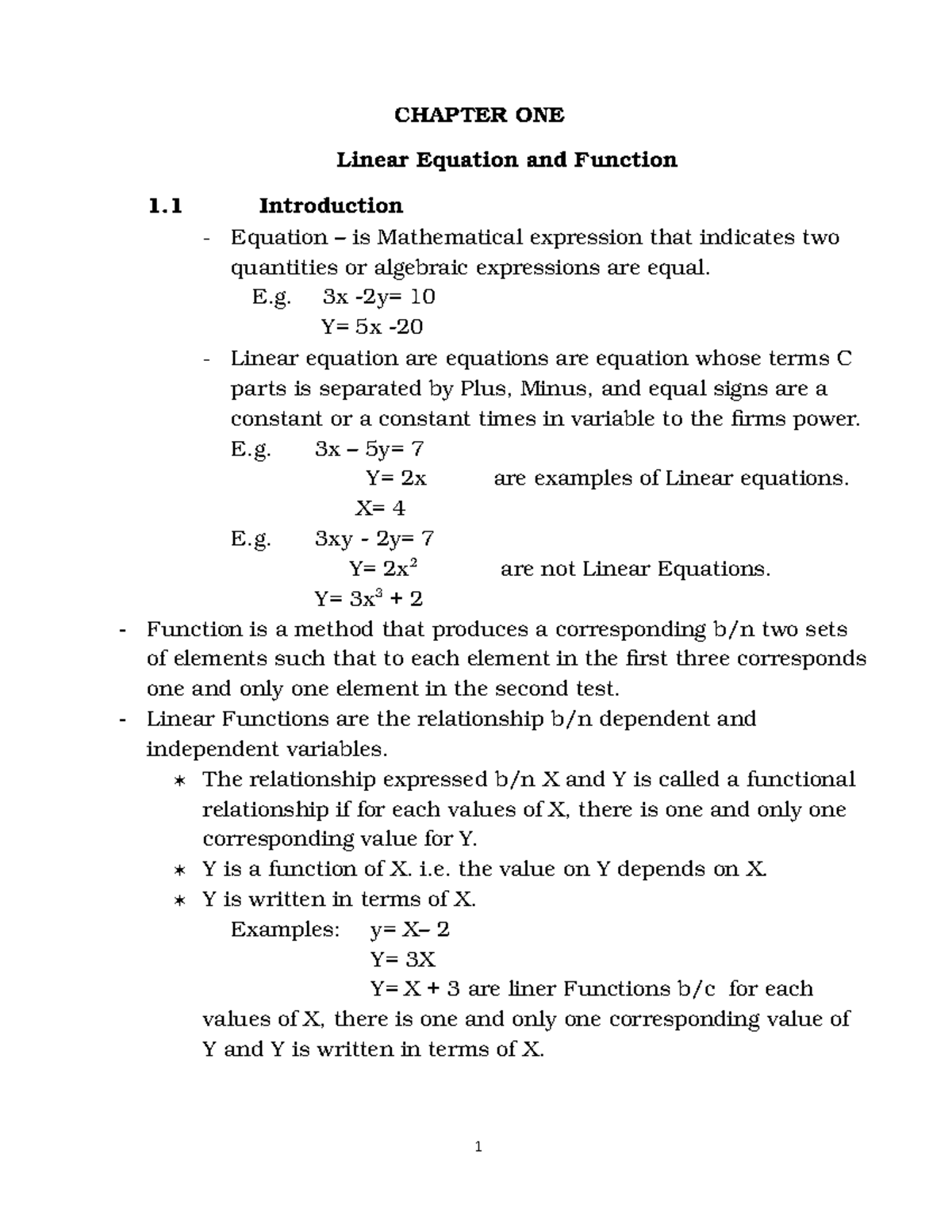Linear Equations and Functions - Chapter 1 Overview (MATH101) - Studocu