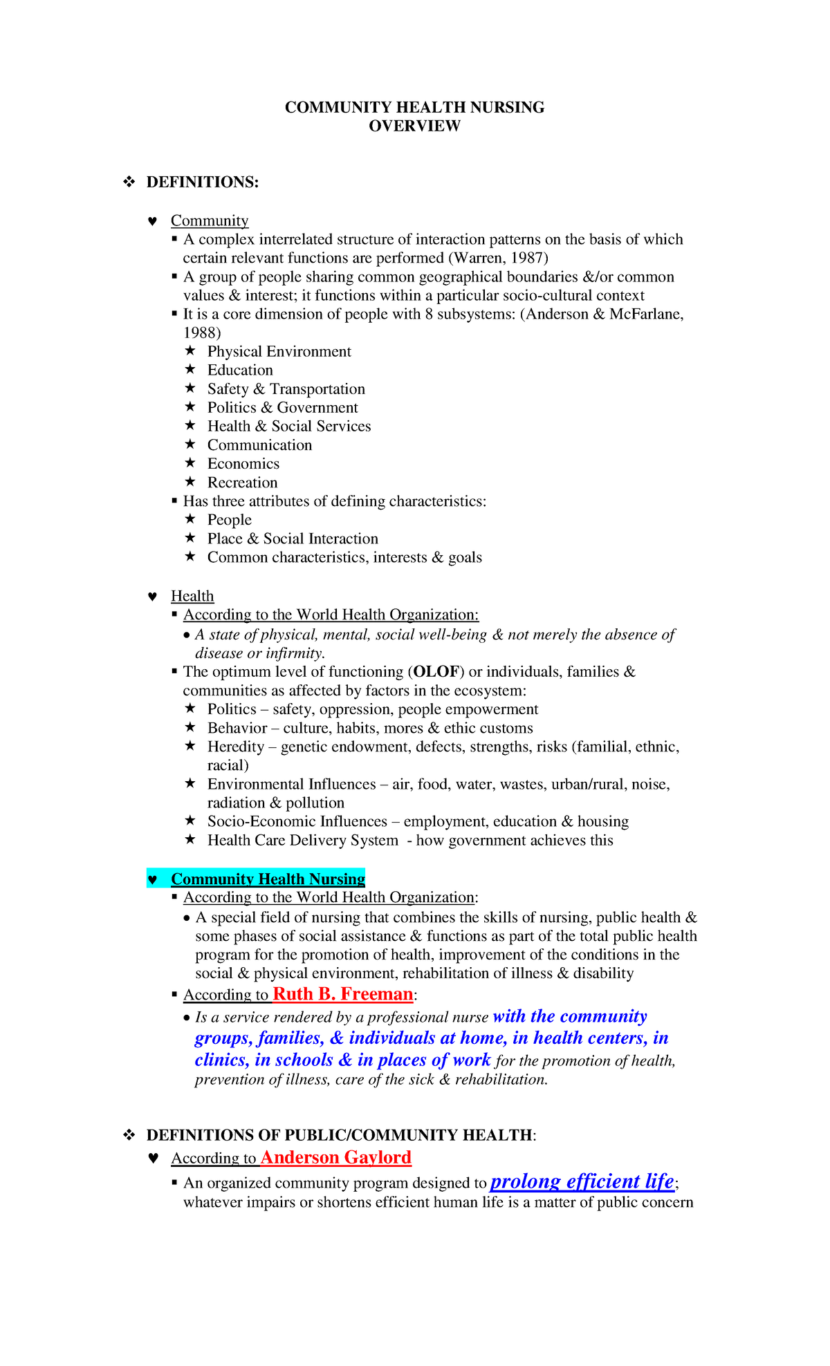 CHN-Overview: Key Concepts in Community Health Nursing - Studocu