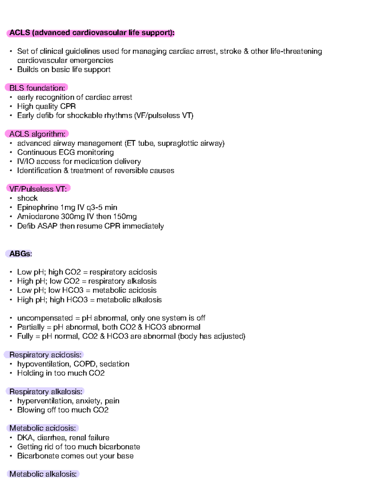 ACLS CC2 Final Exam Notes: Advanced Cardiovascular Life Support ...