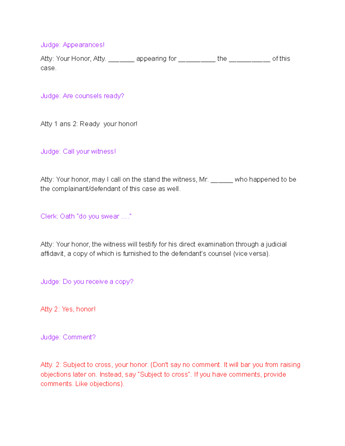 Mock Court Script: Judicial Affidavit Examination - Studocu