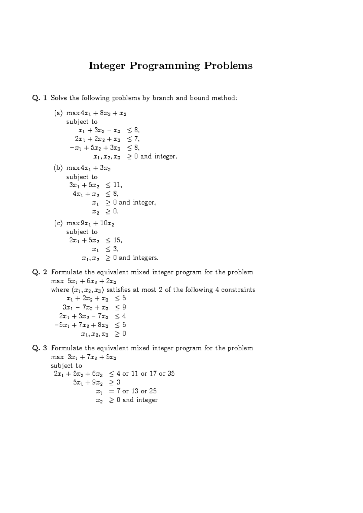 Integer Programming Problems and Solutions - Sheet 1 - Studocu