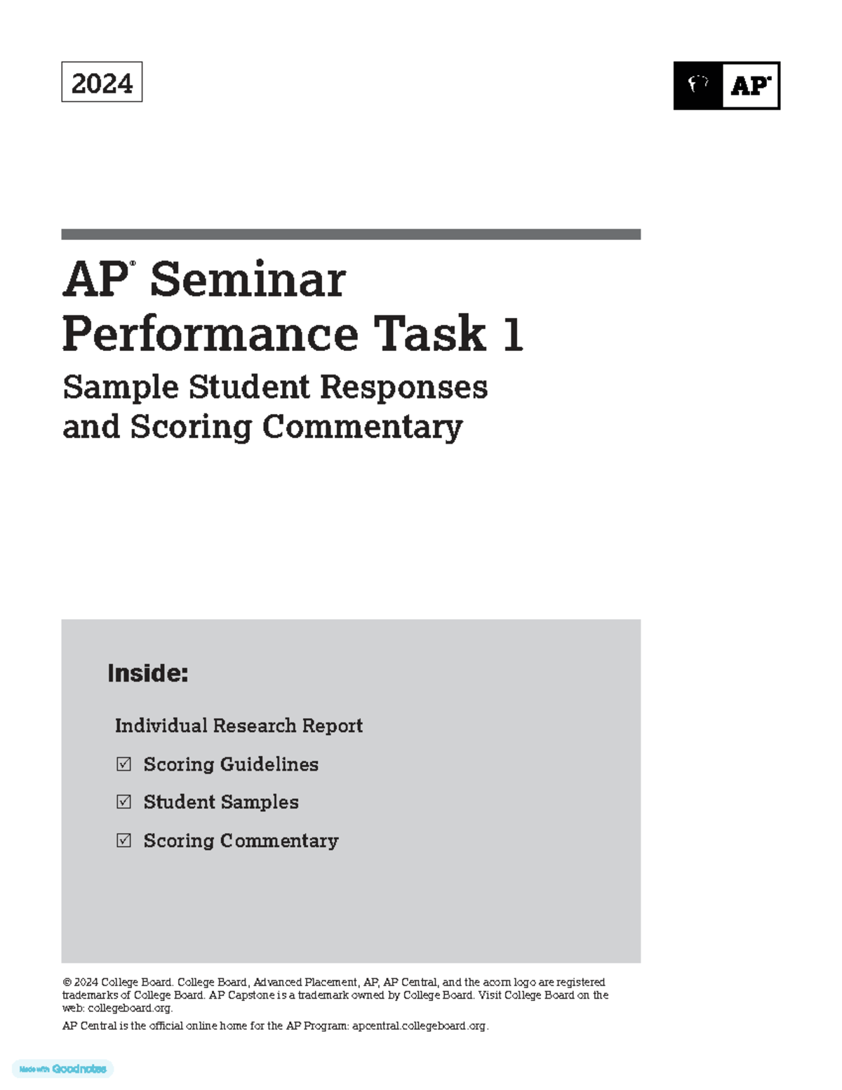 2024 AP Seminar PT1: Sample Student Responses & Scoring Guidelines ...