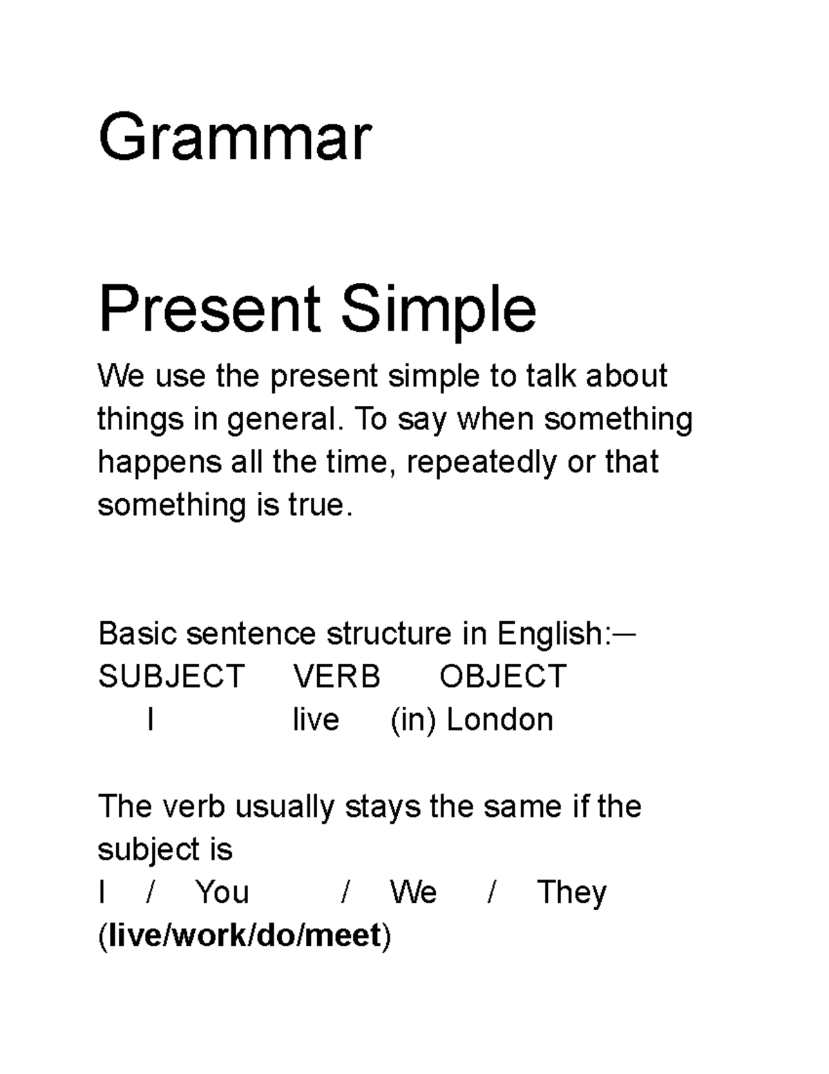 English Grammar: Present Simple & Continuous Overview - Studocu