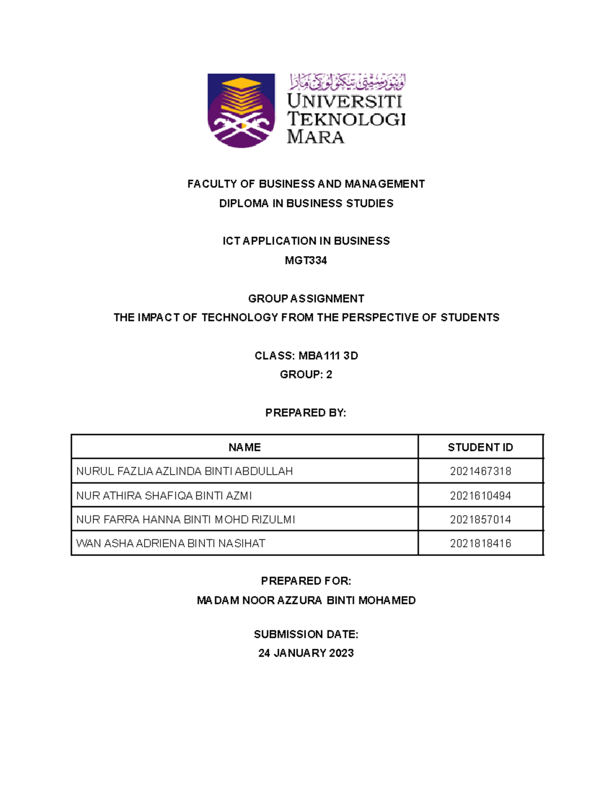 MGT334 Group Assignment: Analyzing Technology's Impact on Students ...