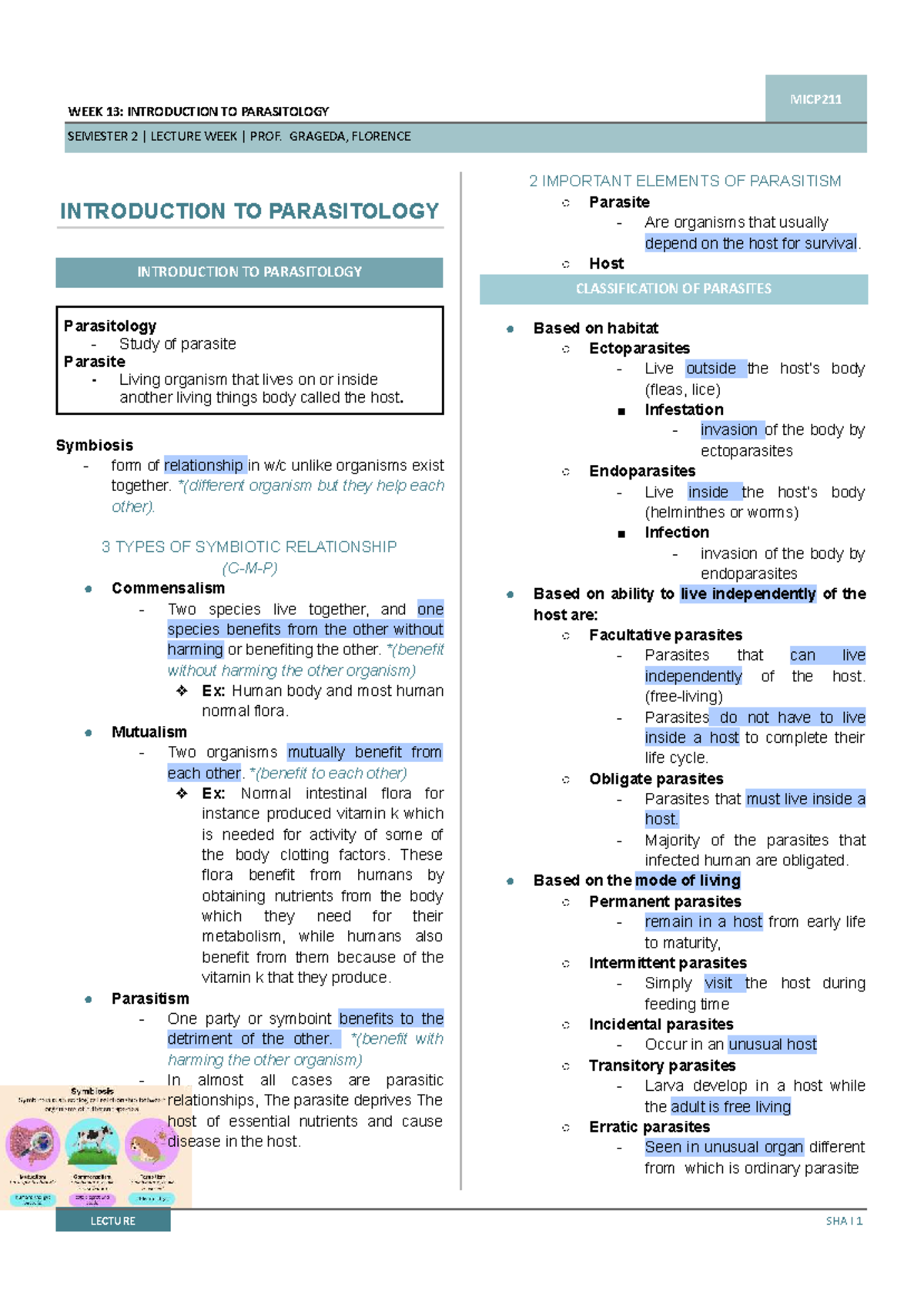 WEEK 13 Introduction TO Parasitology - WEEK 13: INTRODUCTION TO ...