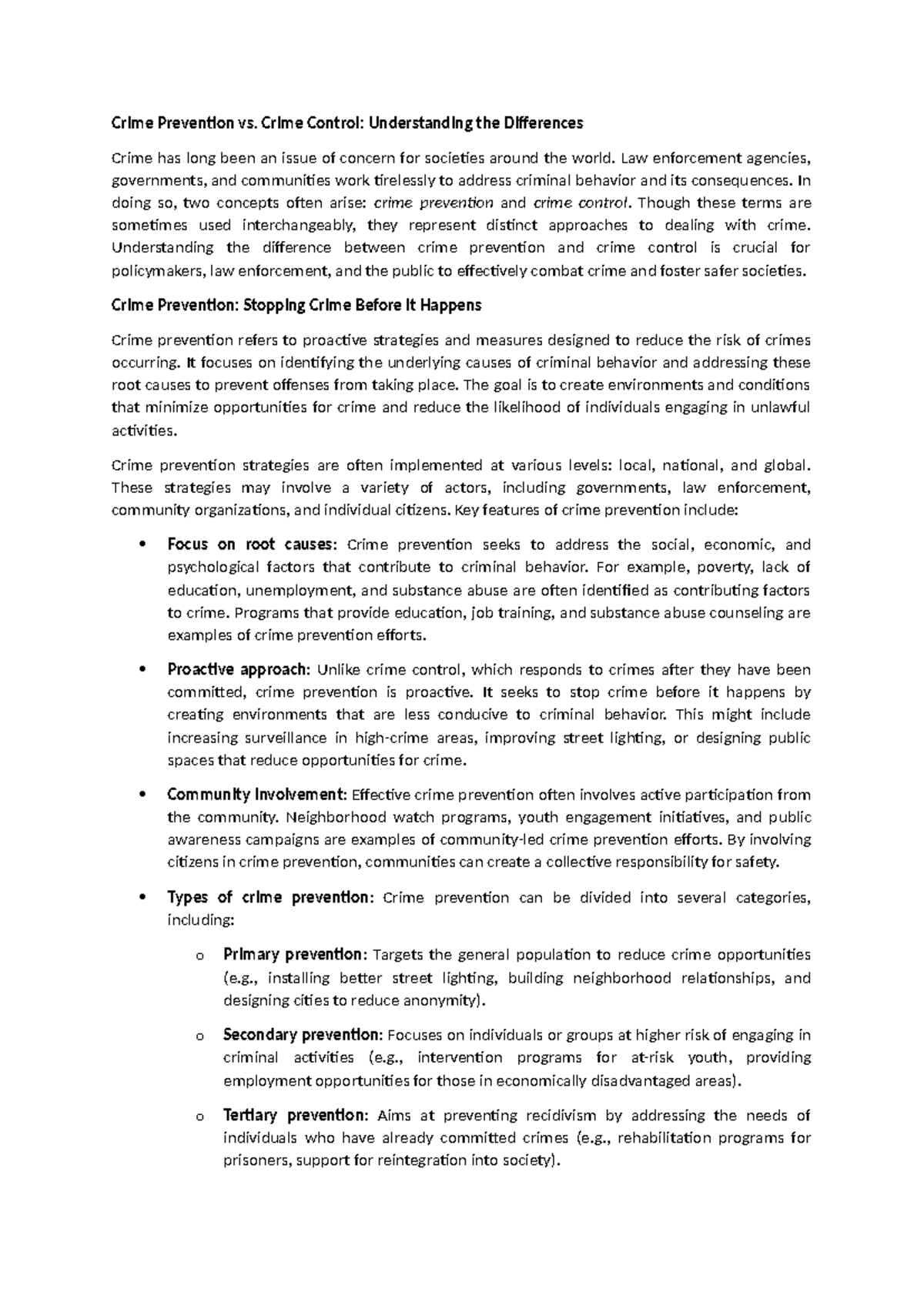 Crime Prevention vs. Crime Control: Key Differences Explained - Studocu
