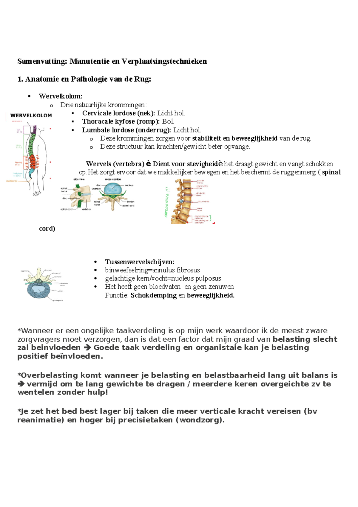 Samenvatting: Manutentie en Verplaatsingstechnieken - Anatomie en ...