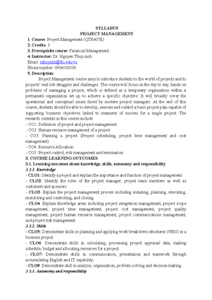 Project Management - QTR407E - Studocu