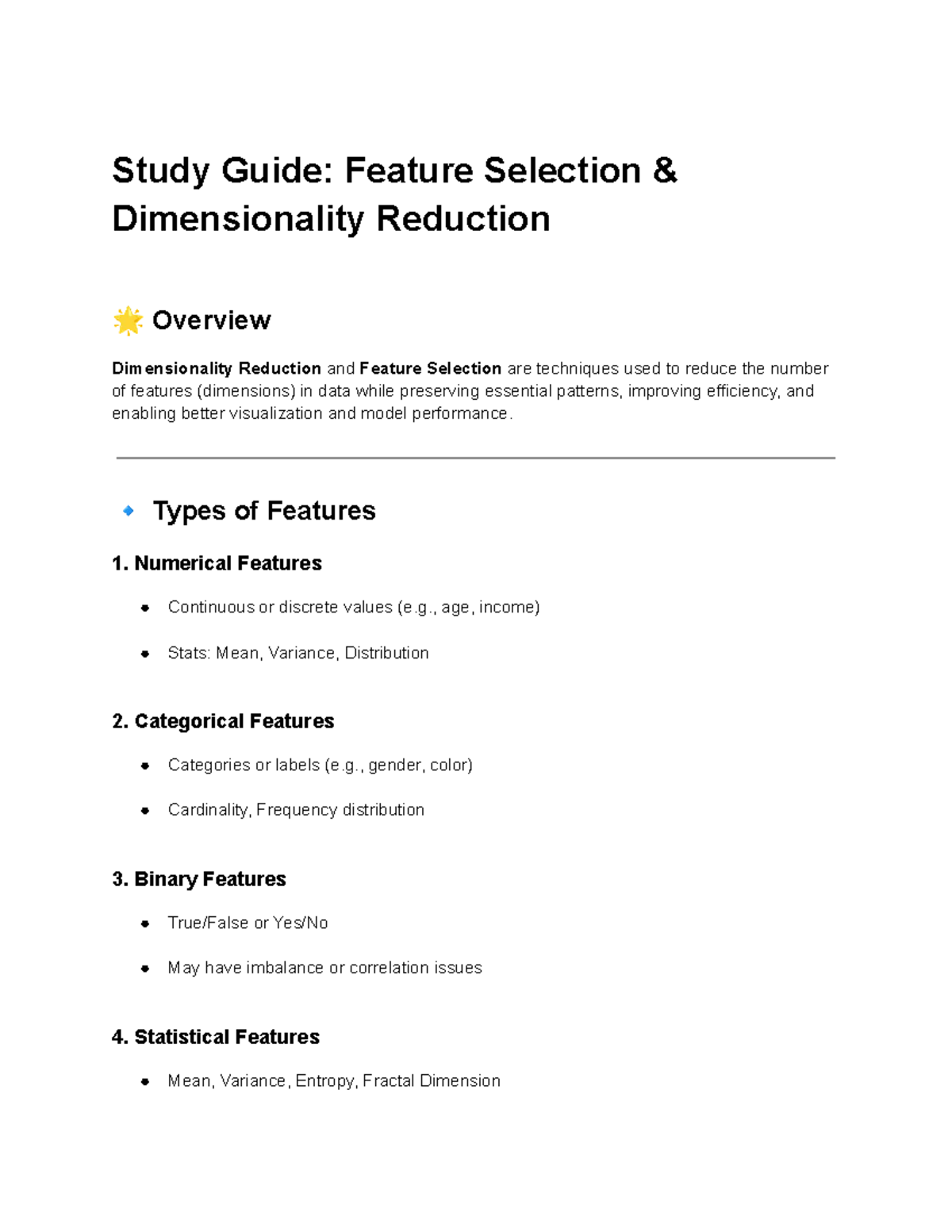 Study Guide: Feature Selection & Dimensionality Reduction Overview ...