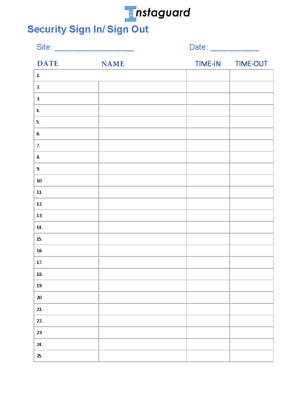 Visitor Sign-in/Sign-out Sheet for Events and Security Tracking ...