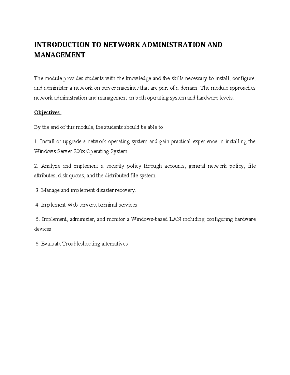 Lecture 1 - Introduction to Network Administration & Management - Studocu