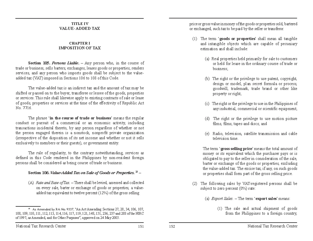 SEC 116: Summary of Tax on Persons Exempt from VAT and OPT - Studocu
