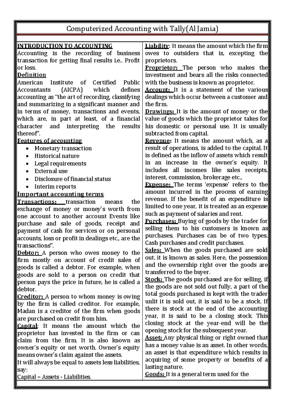 Tally Accounting Notes for 6th Semester Students (TALLY 6TH SEM) - Document Preview