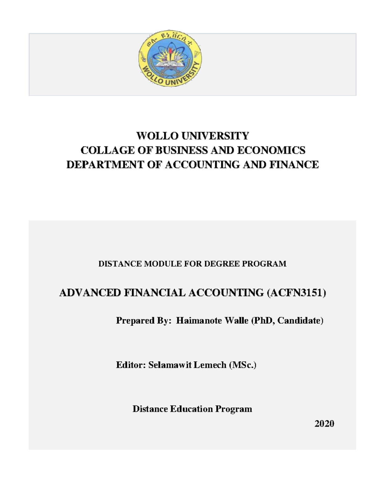 Advanced Financial Accounting (ACCFN 331511) Lecture Notes Draft - Studocu