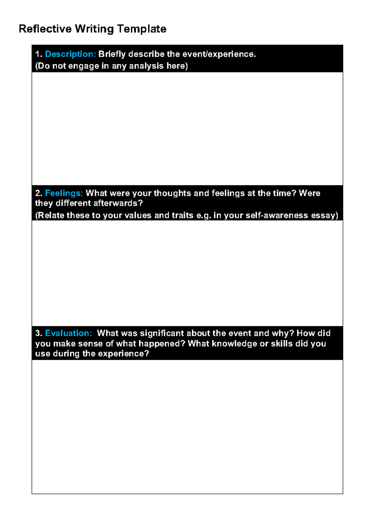 Reflective Writing Worksheet/Template Guide for Self-Awareness - Studocu