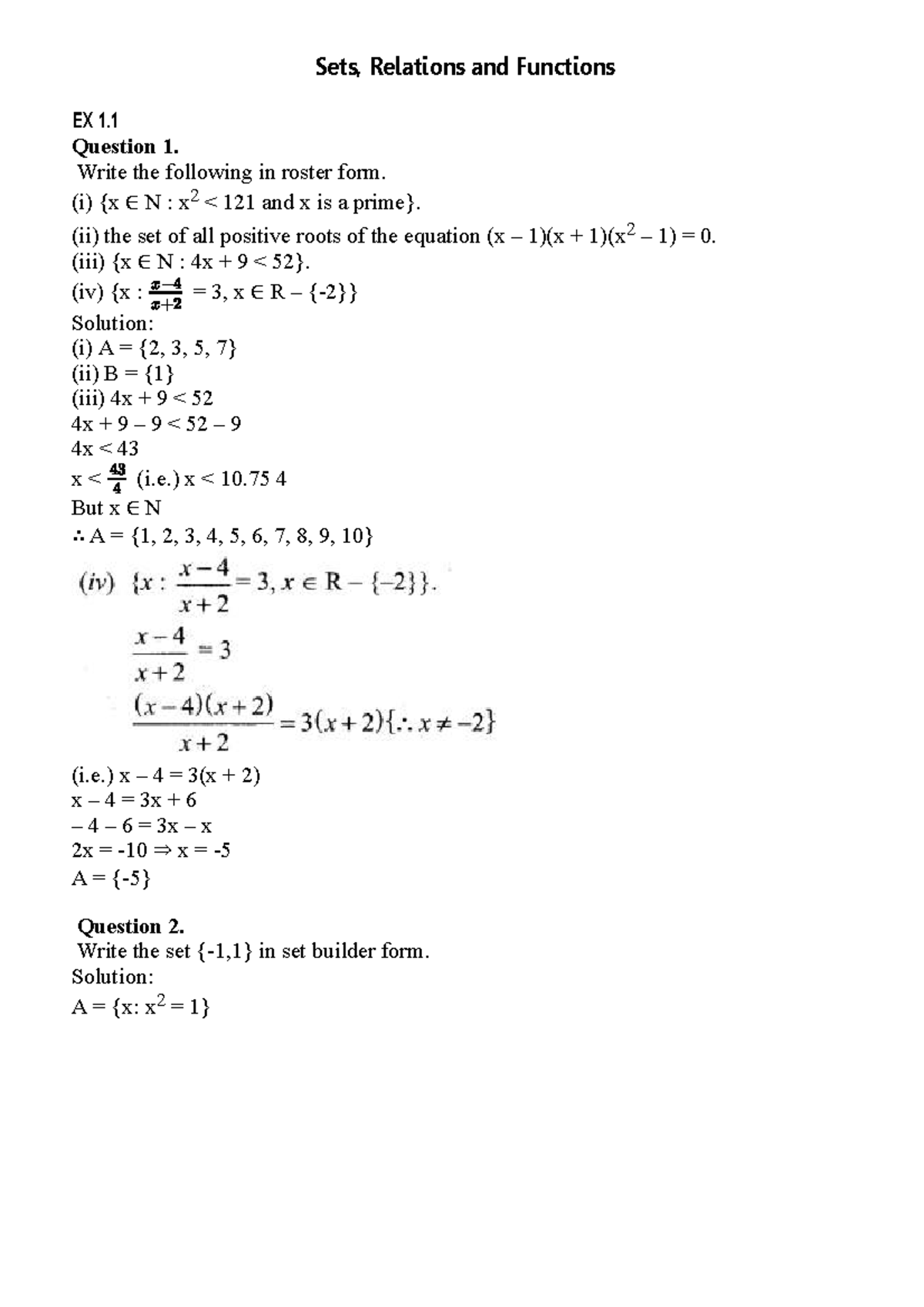 Sets, Relations, and Functions - EX 1.1 Solutions and Explanations ...