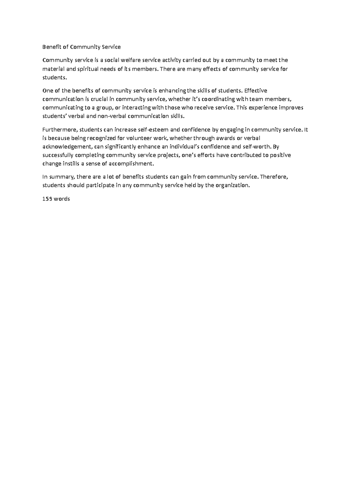 Essay on Benefits of Community Service (LCC) - Studocu