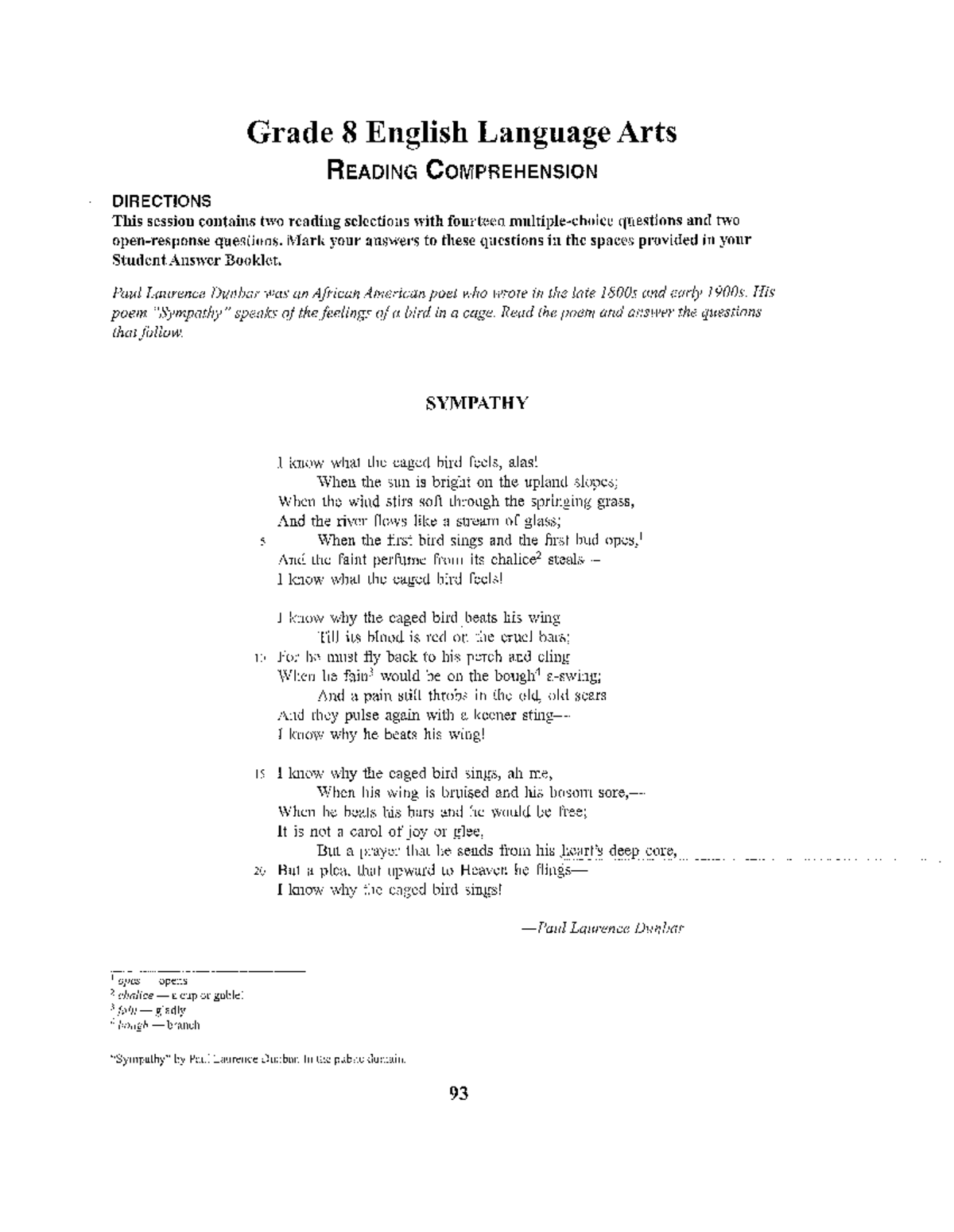 Grade 8 ELA Reading Comprehension Practice: Poems & Context Clues - Studocu