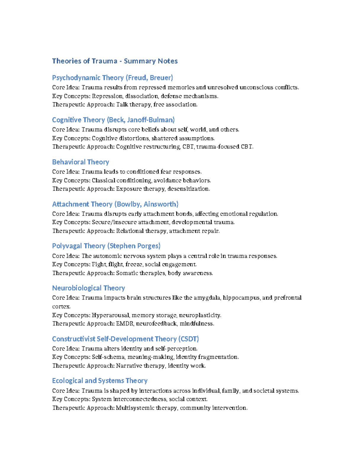 Theories of Trauma: Summary Notes & Key Concepts - Studocu