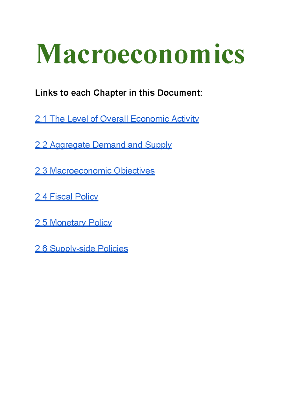 Macroeconomics (ECO101) Comprehensive Chapter Notes - Studocu