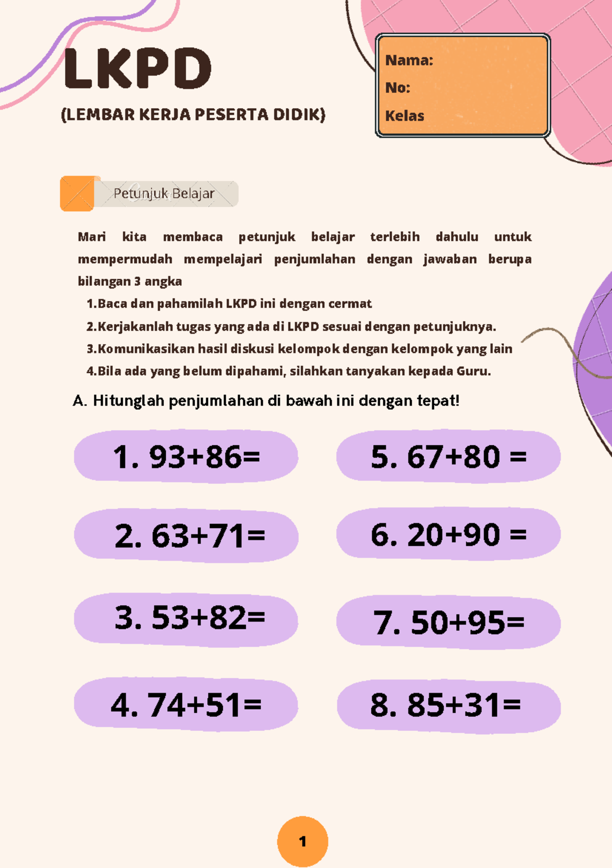 LKPD (Lembar Kerja Peserta Didik) Matematika Kelas 2 - 1 Baca dan ...