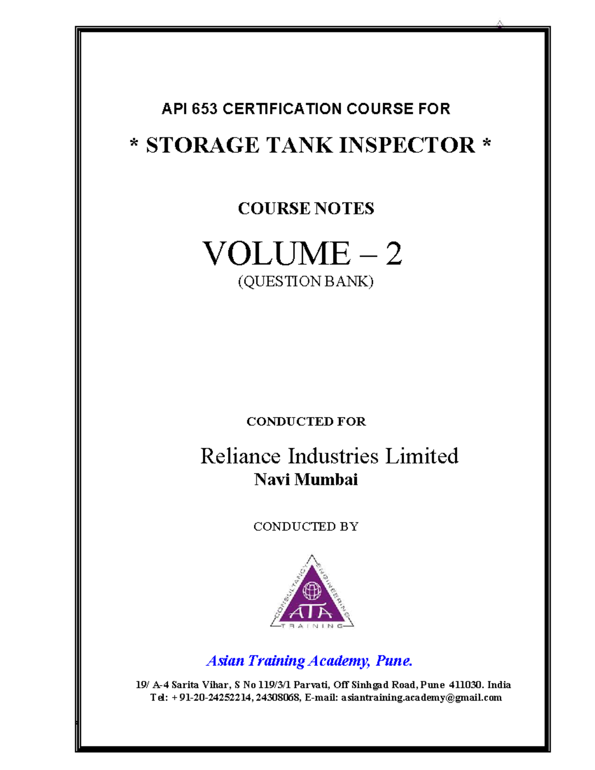 API 653 Certification Course: Volume 2 Question Bank for Inspectors ...
