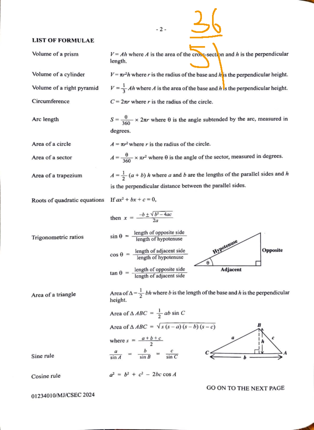 CSEC Mathematics P1 2024: Comprehensive Formulae Guide - Studocu