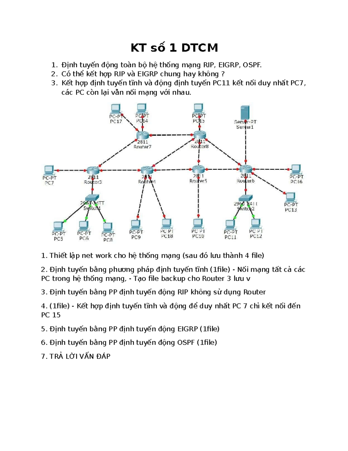 KT số 1 DTCM - Đề Ôn Tập Định Tuyến Mạng RIP, EIGRP, OSPF - Studocu