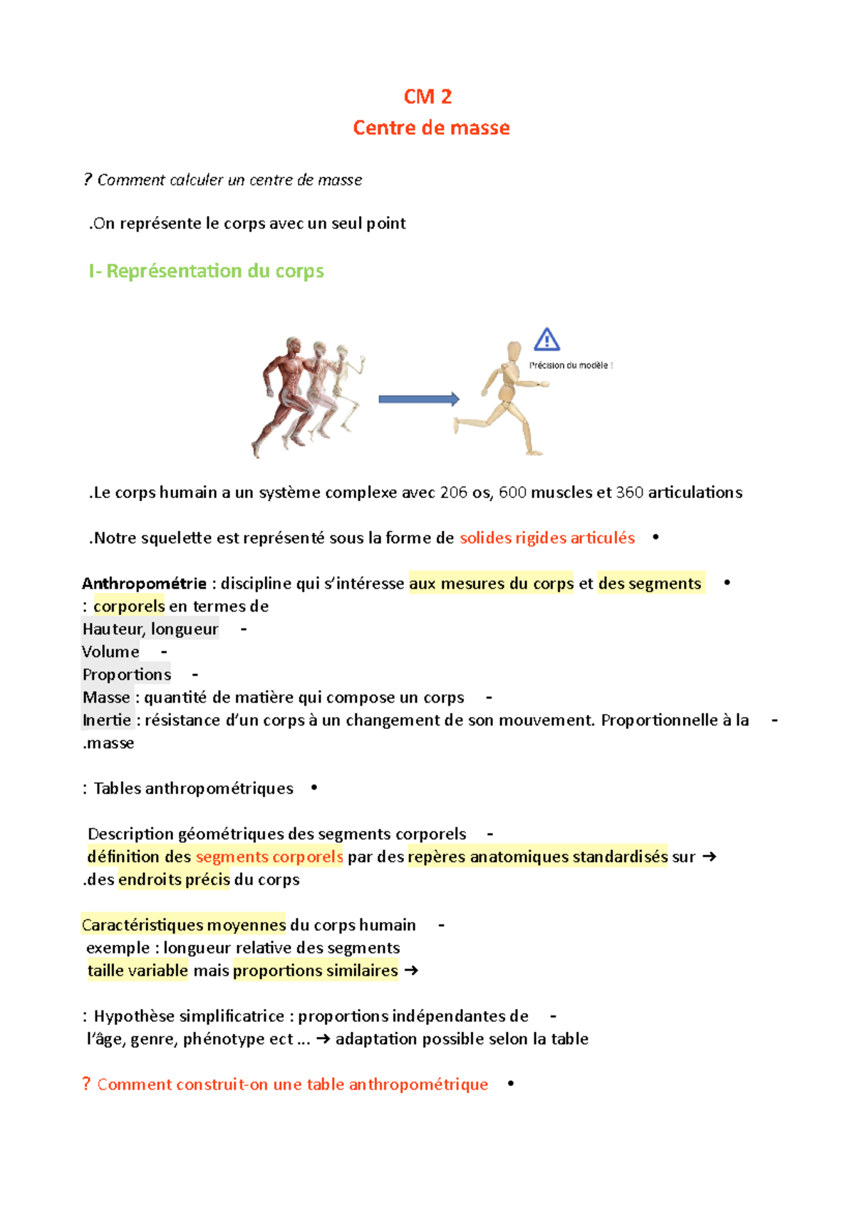 CM 2 - Étude sur le Centre de Masse et l'Anthropométrie - Studocu