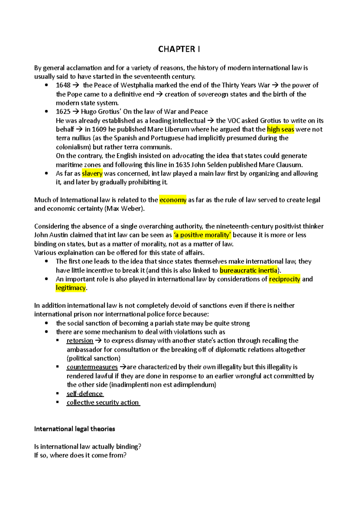 International Law - CHAPTER I By general acclamaion and for a variety ...