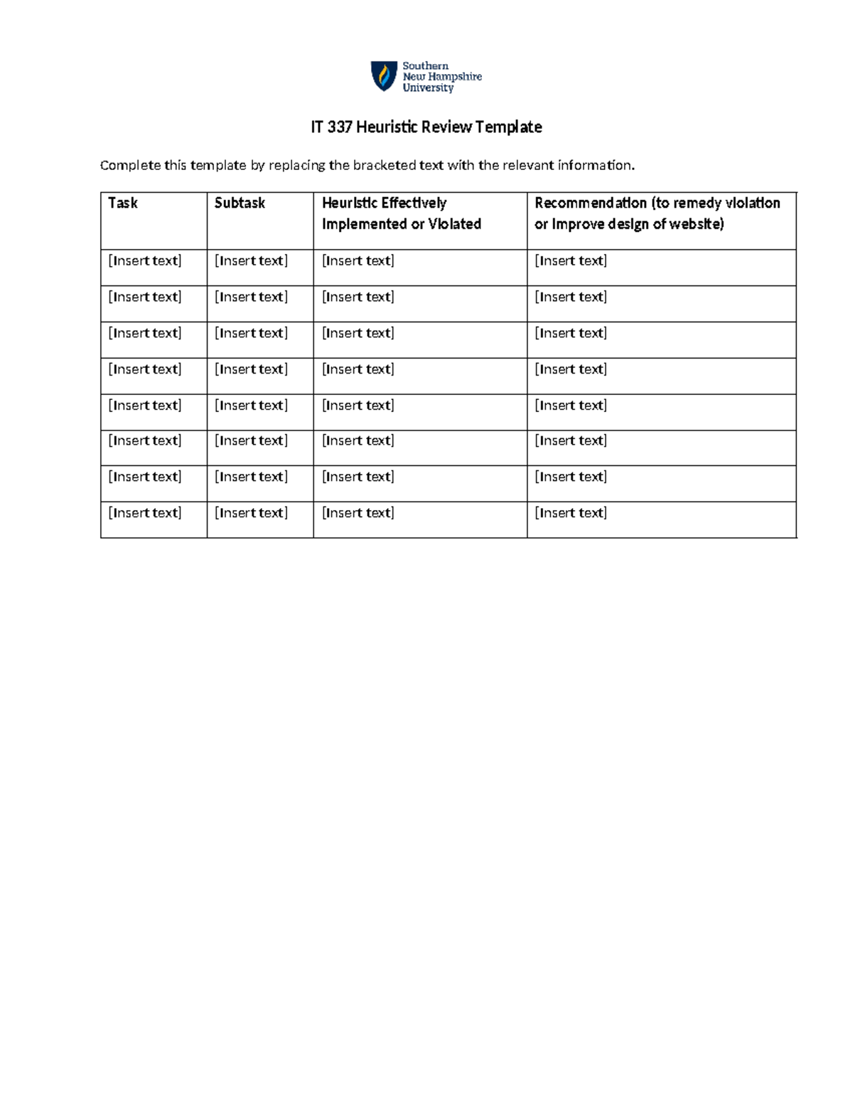 IT 337 Heuristic Review Template - IT 337 Heuristic Review Template ...