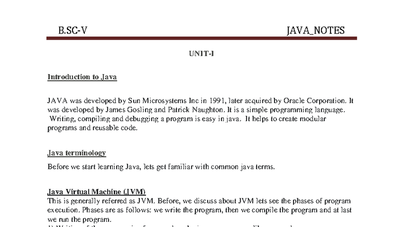 JAVA_NOTES: Comprehensive Guide to Java Programming Concepts - Studocu