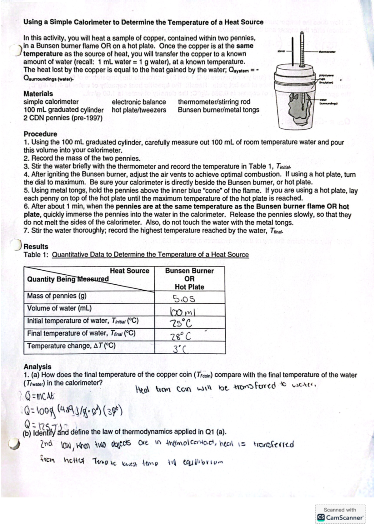 CHEM 4U - calorimeter bomb calculation - Using a Simple Calorimeter to ...
