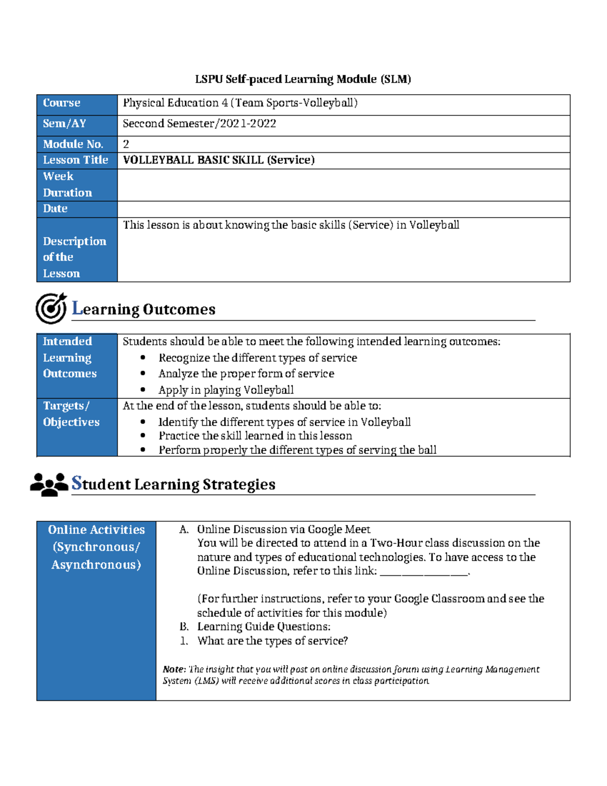 P.E 4 M2 - MODULE - LSPU Self-paced Learning Module (SLM) Course ...