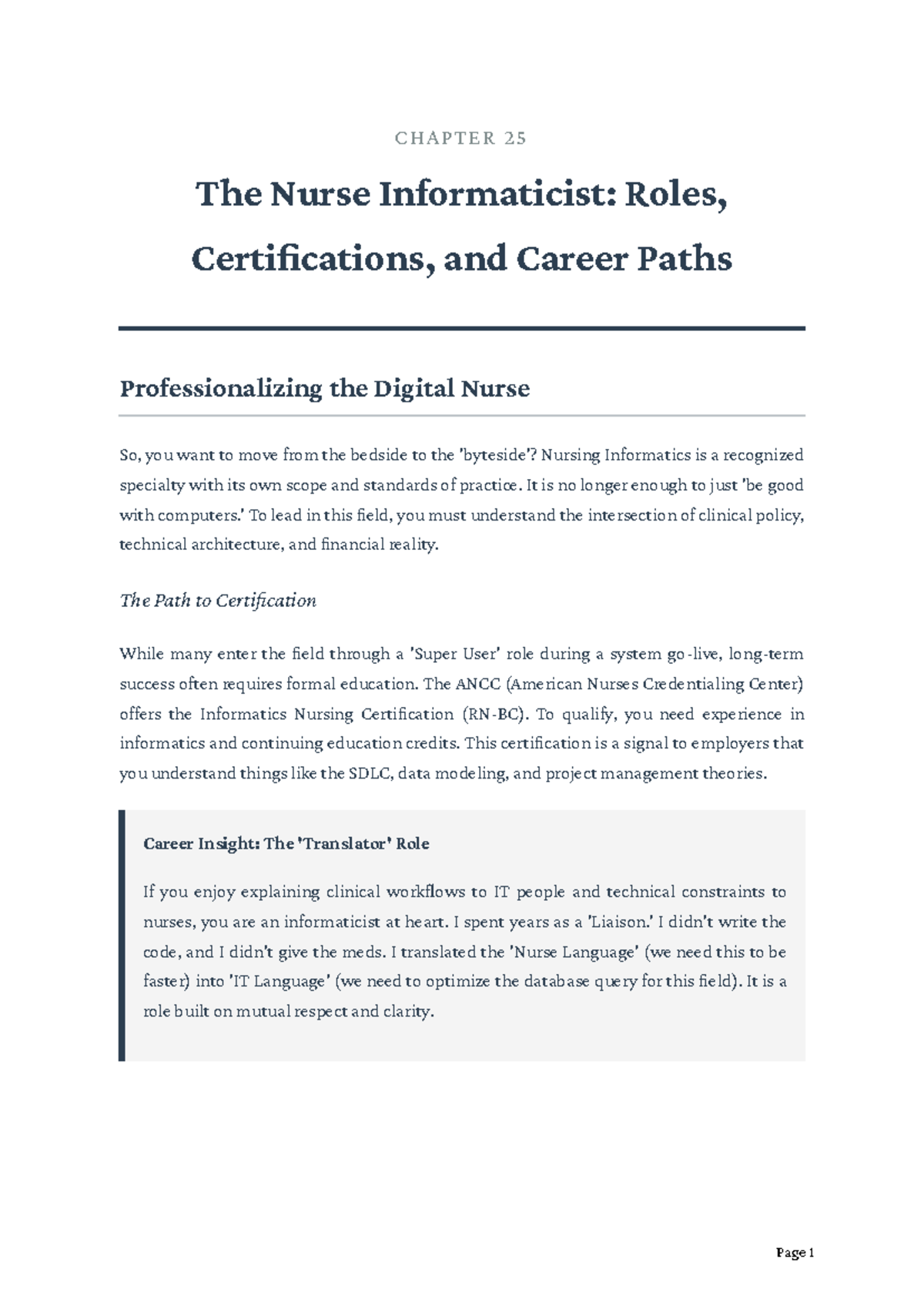 CHAPTER 25: The Nurse Informaticist's Career Paths & Certifications ...
