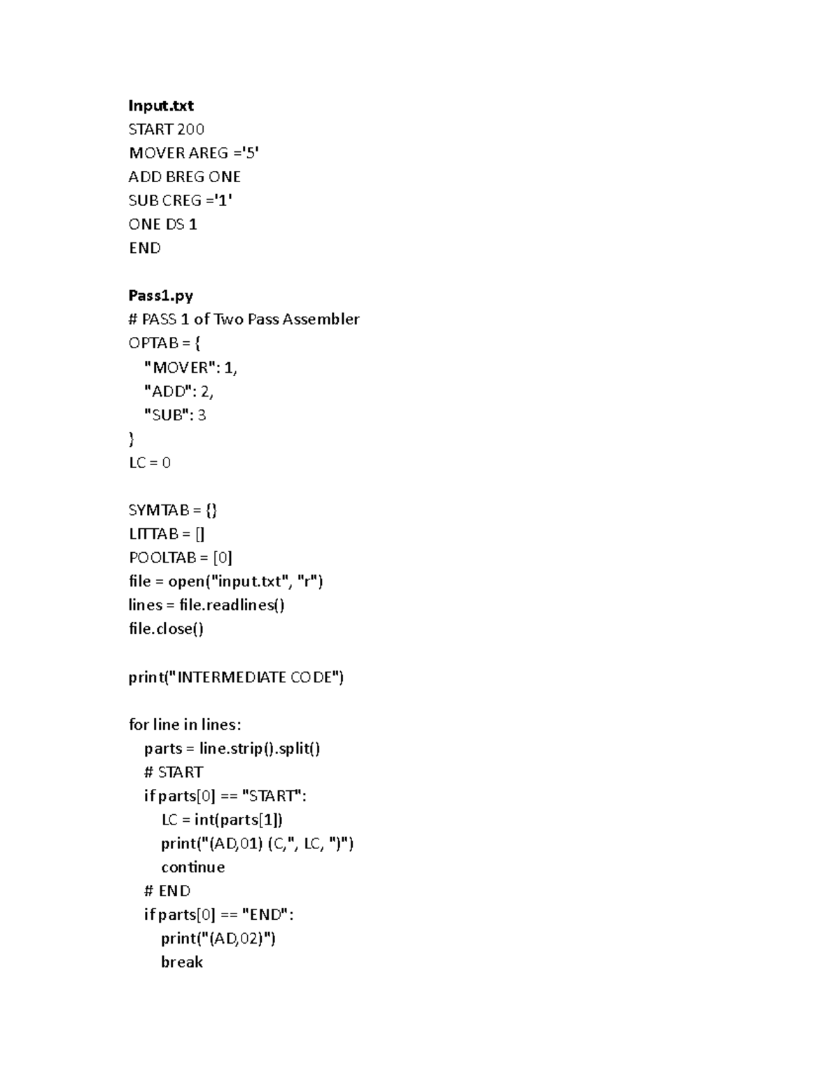 SPCC 1-2: Pass 1 of Two Pass Assembler Implementation - Studocu