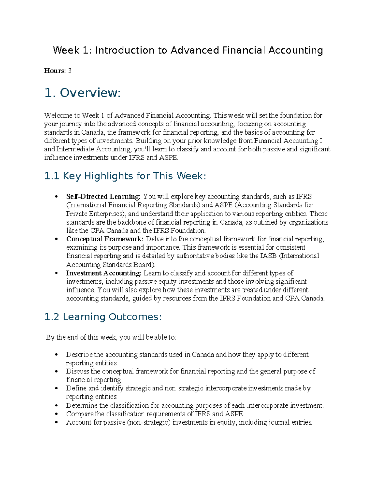 Week 1 Introduction to Advanced Financial Accounting - Week 1 ...
