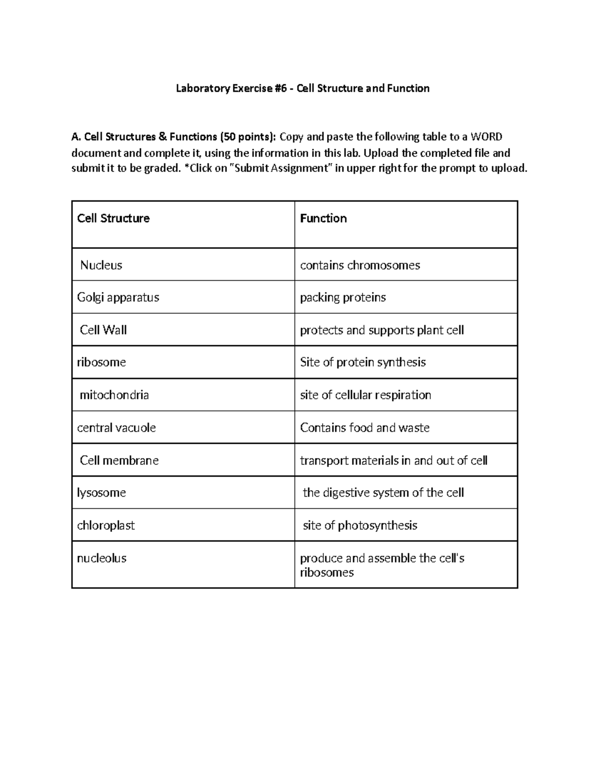 Lab Exercise #6 - Exploring Cell Structure & Function - Studocu
