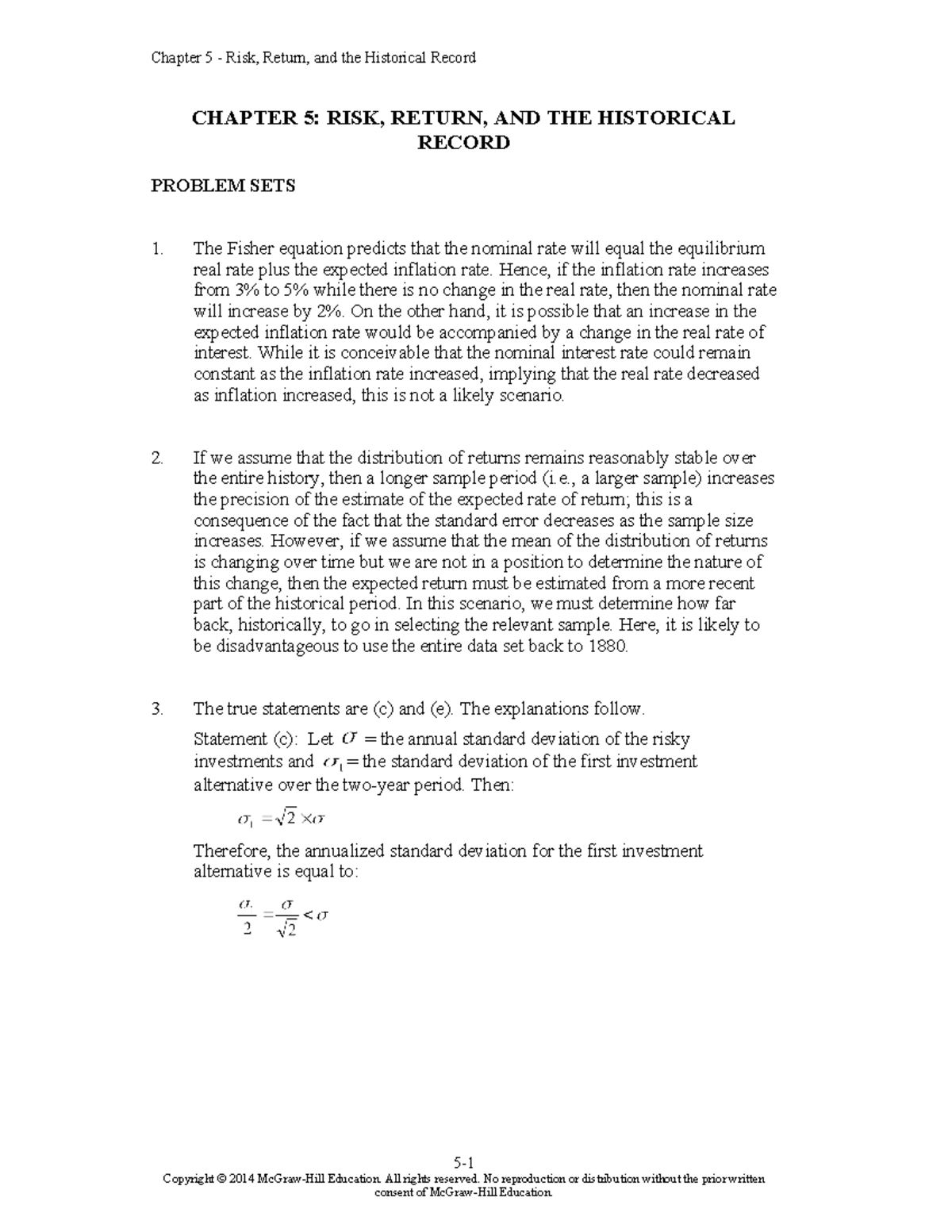 SMChap 005 - solution - CHAPTER 5: RISK, RETURN, AND THE HISTORICAL ...