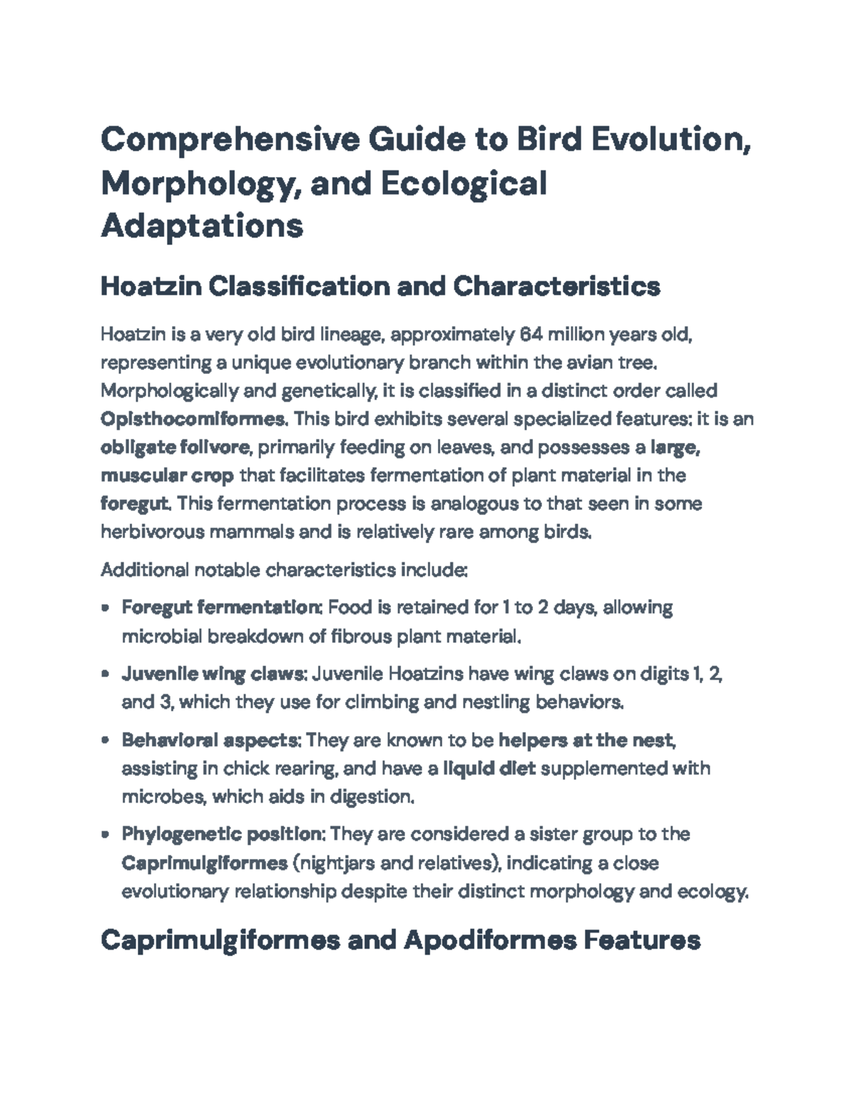 Comprehensive Study of Avian Evolution & Adaptations (BIO 101) - Studocu