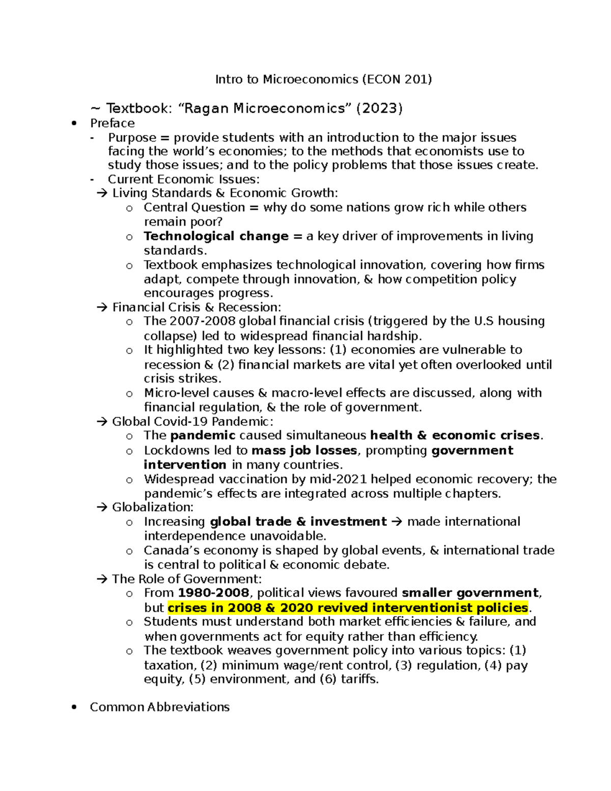 Intro to Microeconomics (ECON 201) Lecture Notes Overview - Studocu